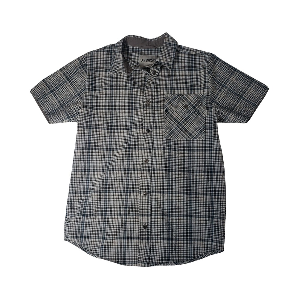 Legendary Outdoors Mens Small Blue Plaid Snap Button Short Sleeve Shirt